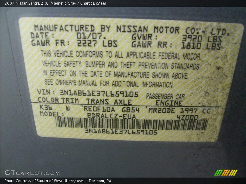 Magnetic Gray / Charcoal/Steel 2007 Nissan Sentra 2.0