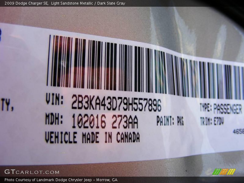 Light Sandstone Metallic / Dark Slate Gray 2009 Dodge Charger SE