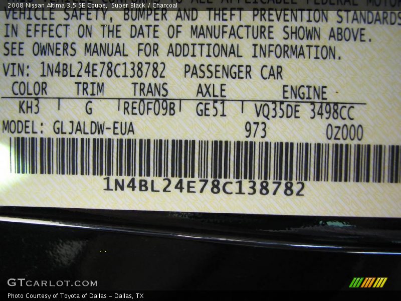 Super Black / Charcoal 2008 Nissan Altima 3.5 SE Coupe