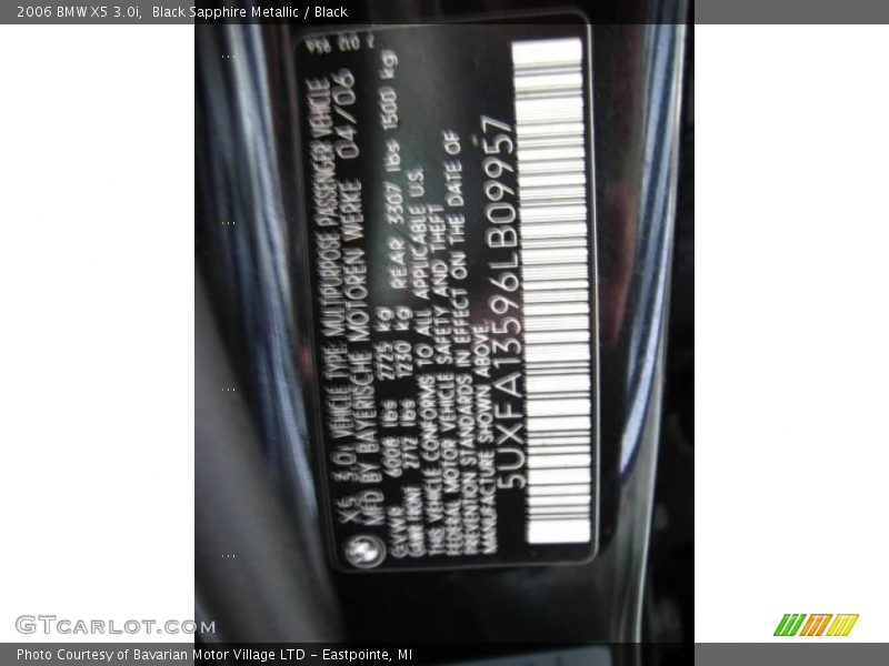 Black Sapphire Metallic / Black 2006 BMW X5 3.0i