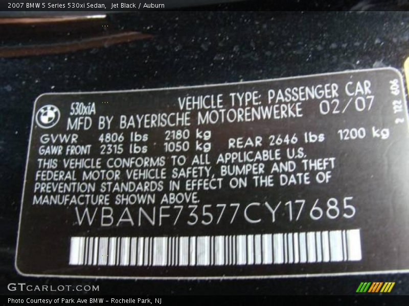 Jet Black / Auburn 2007 BMW 5 Series 530xi Sedan