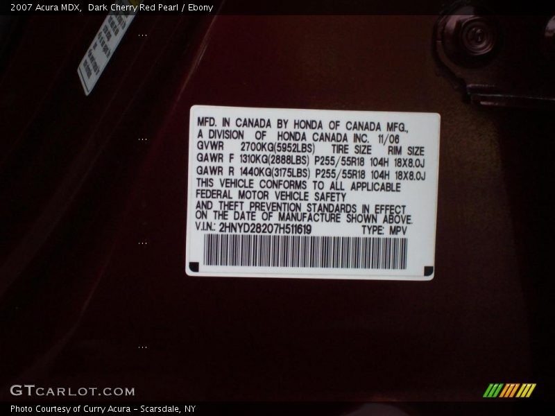 Dark Cherry Red Pearl / Ebony 2007 Acura MDX