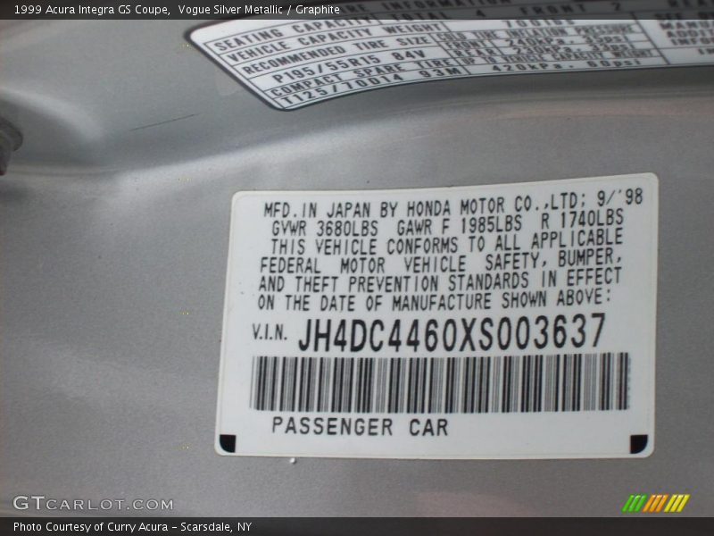 Vogue Silver Metallic / Graphite 1999 Acura Integra GS Coupe