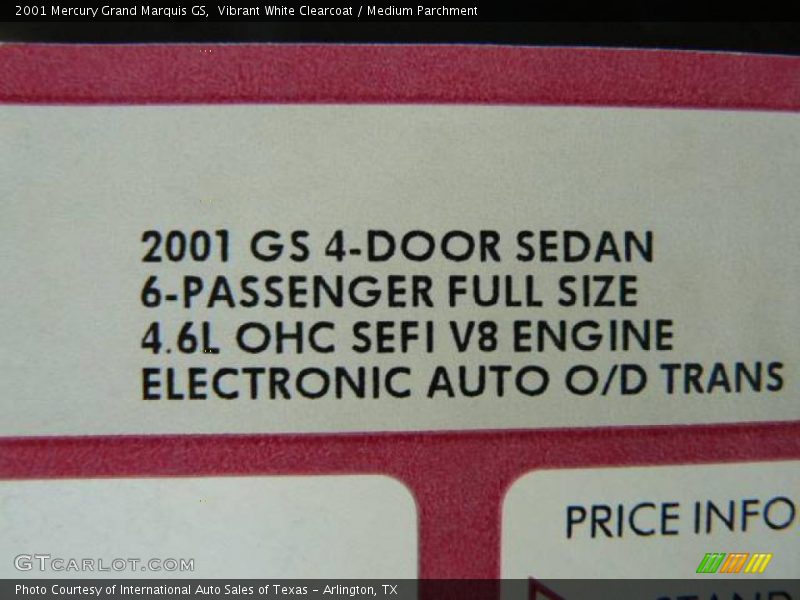 Vibrant White Clearcoat / Medium Parchment 2001 Mercury Grand Marquis GS