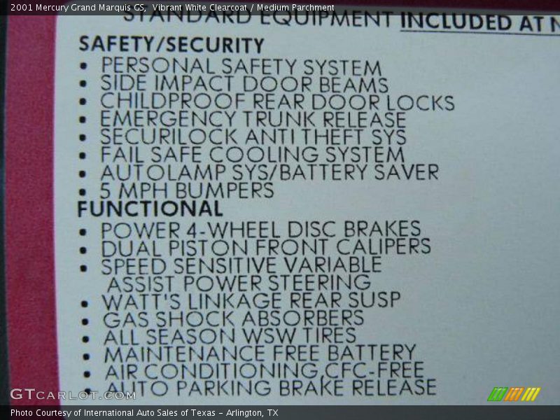 Vibrant White Clearcoat / Medium Parchment 2001 Mercury Grand Marquis GS
