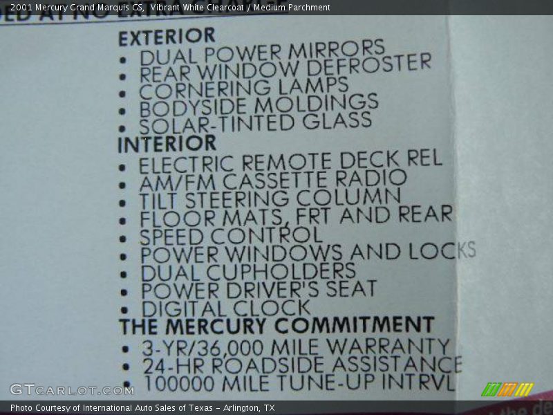 Vibrant White Clearcoat / Medium Parchment 2001 Mercury Grand Marquis GS
