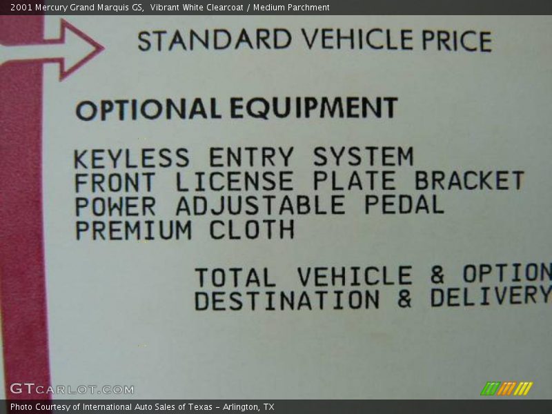 Vibrant White Clearcoat / Medium Parchment 2001 Mercury Grand Marquis GS