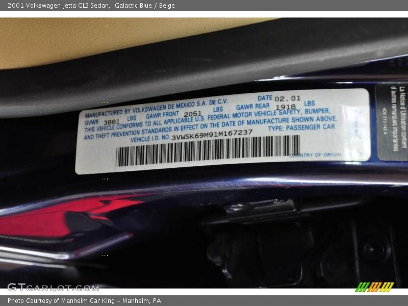 Galactic Blue / Beige 2001 Volkswagen Jetta GLS Sedan