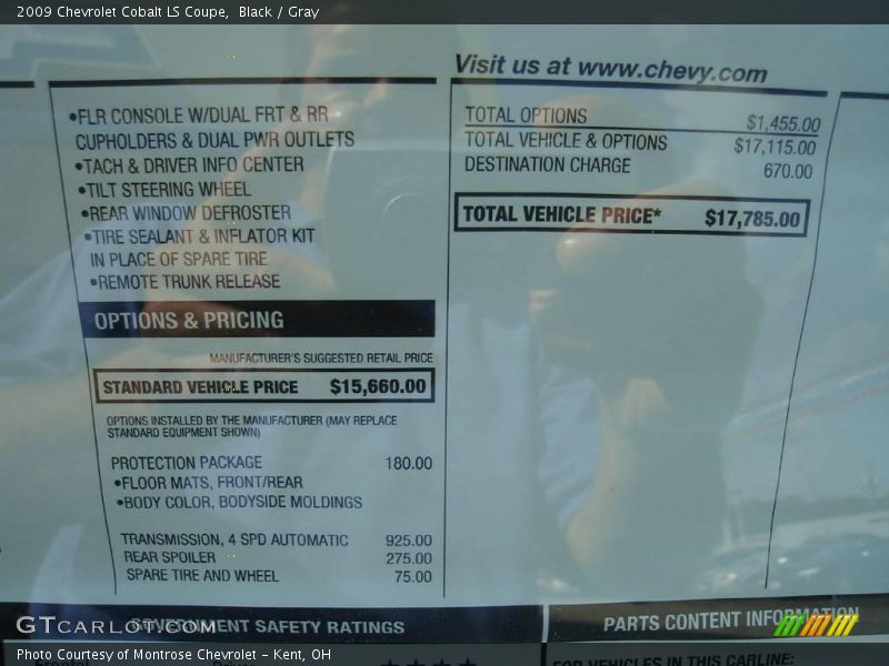 Black / Gray 2009 Chevrolet Cobalt LS Coupe
