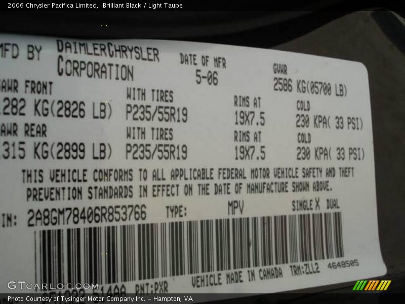 Brilliant Black / Light Taupe 2006 Chrysler Pacifica Limited
