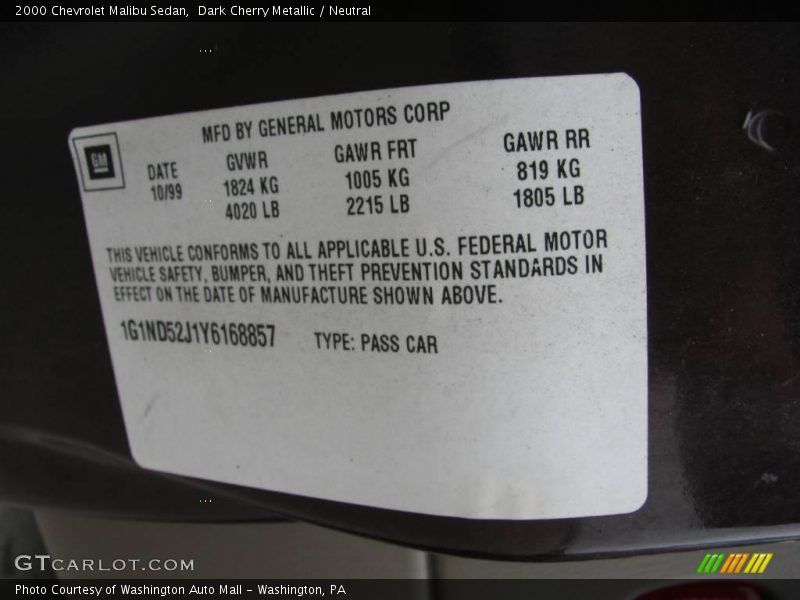 Dark Cherry Metallic / Neutral 2000 Chevrolet Malibu Sedan