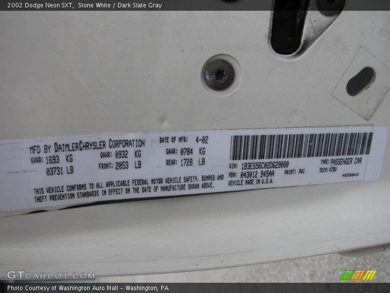 Stone White / Dark Slate Gray 2002 Dodge Neon SXT