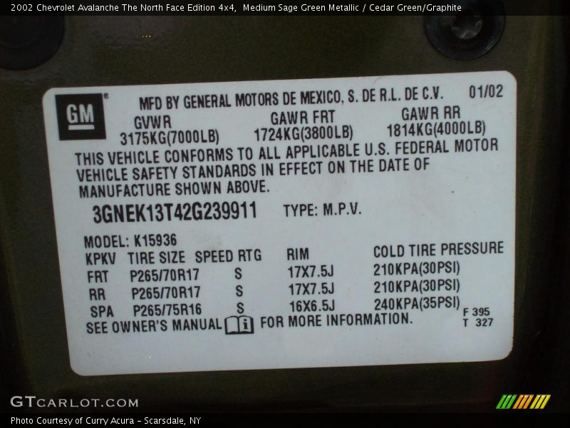 Medium Sage Green Metallic / Cedar Green/Graphite 2002 Chevrolet Avalanche The North Face Edition 4x4