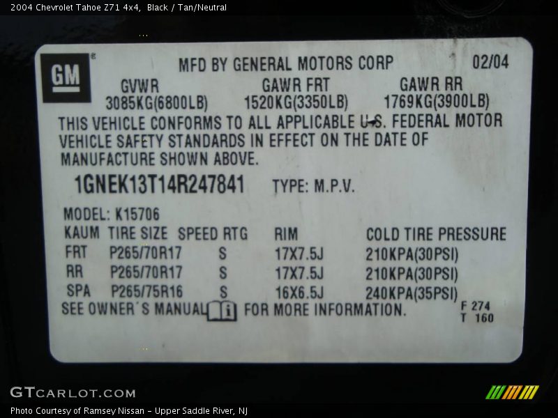 Black / Tan/Neutral 2004 Chevrolet Tahoe Z71 4x4