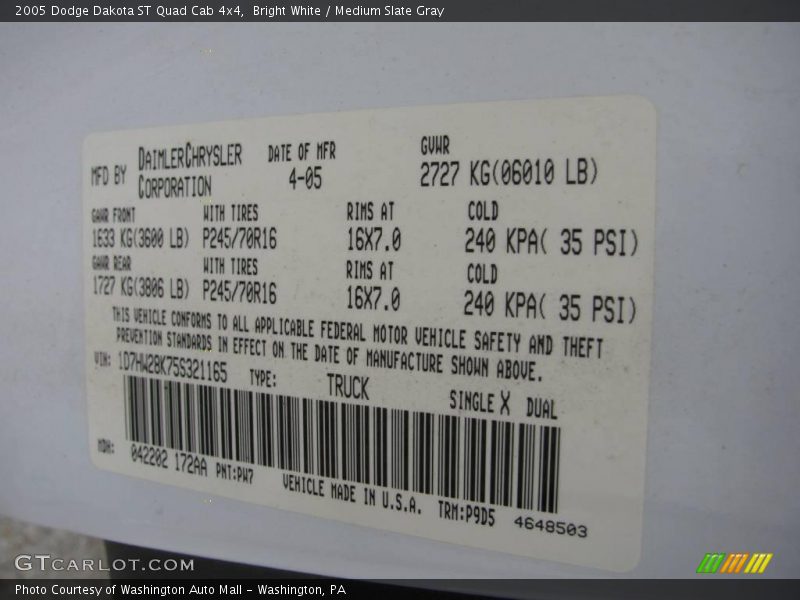 Bright White / Medium Slate Gray 2005 Dodge Dakota ST Quad Cab 4x4