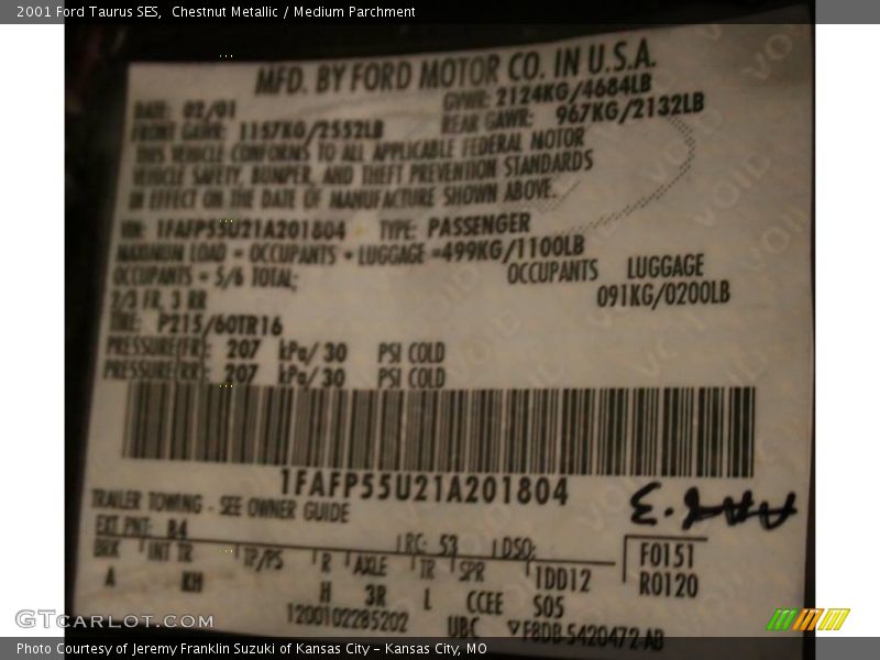 Chestnut Metallic / Medium Parchment 2001 Ford Taurus SES