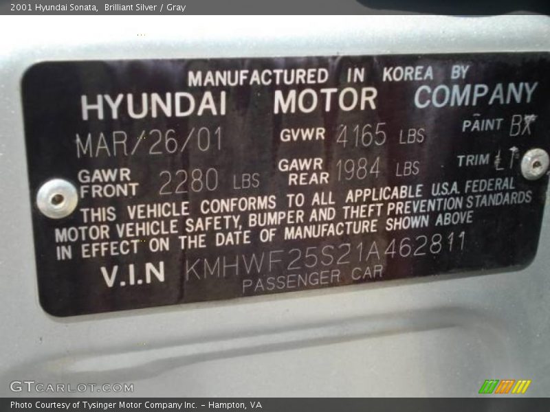 Brilliant Silver / Gray 2001 Hyundai Sonata