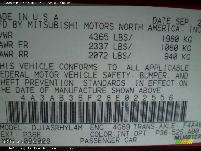 Rave Red / Beige 2008 Mitsubishi Galant ES