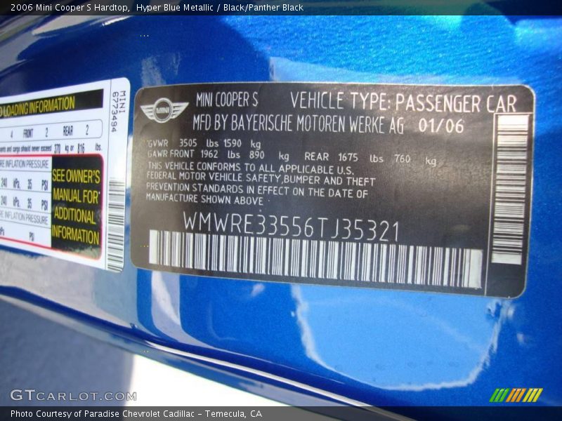 Hyper Blue Metallic / Black/Panther Black 2006 Mini Cooper S Hardtop