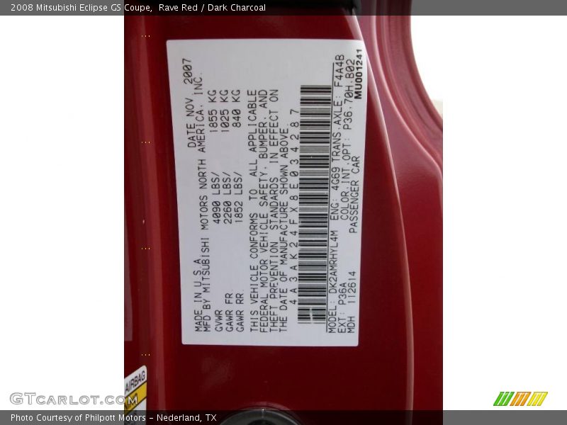 Rave Red / Dark Charcoal 2008 Mitsubishi Eclipse GS Coupe