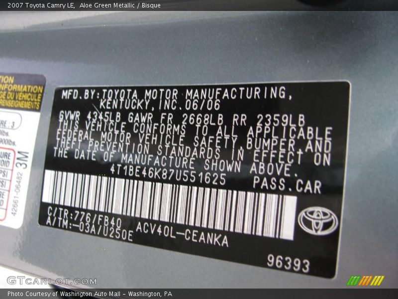 Aloe Green Metallic / Bisque 2007 Toyota Camry LE