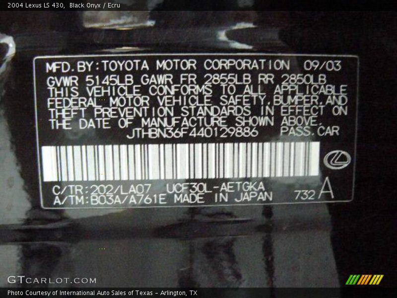 Black Onyx / Ecru 2004 Lexus LS 430
