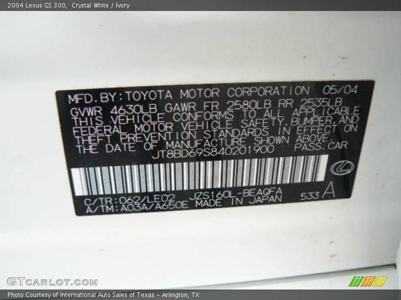 Crystal White / Ivory 2004 Lexus GS 300