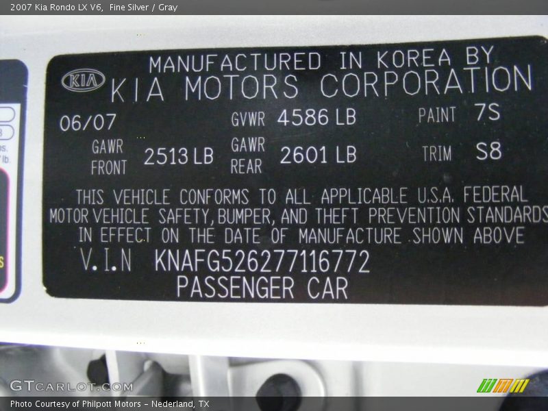 Fine Silver / Gray 2007 Kia Rondo LX V6