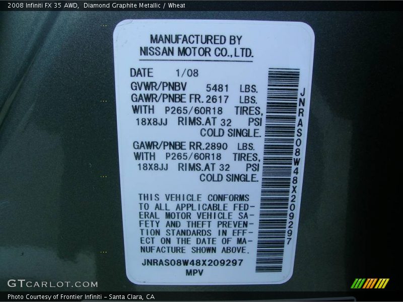 Diamond Graphite Metallic / Wheat 2008 Infiniti FX 35 AWD