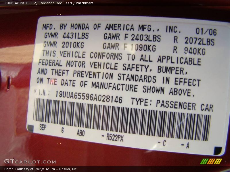 Redondo Red Pearl / Parchment 2006 Acura TL 3.2
