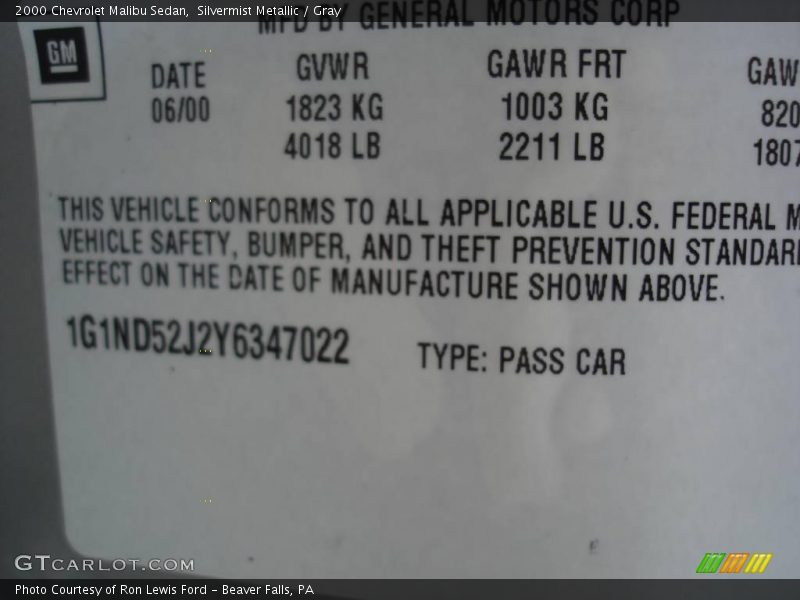 Silvermist Metallic / Gray 2000 Chevrolet Malibu Sedan