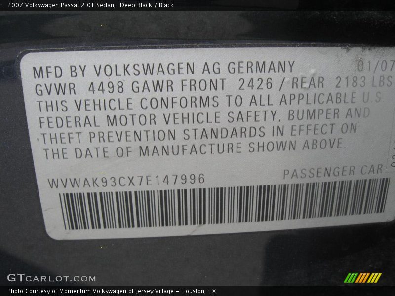 Deep Black / Black 2007 Volkswagen Passat 2.0T Sedan