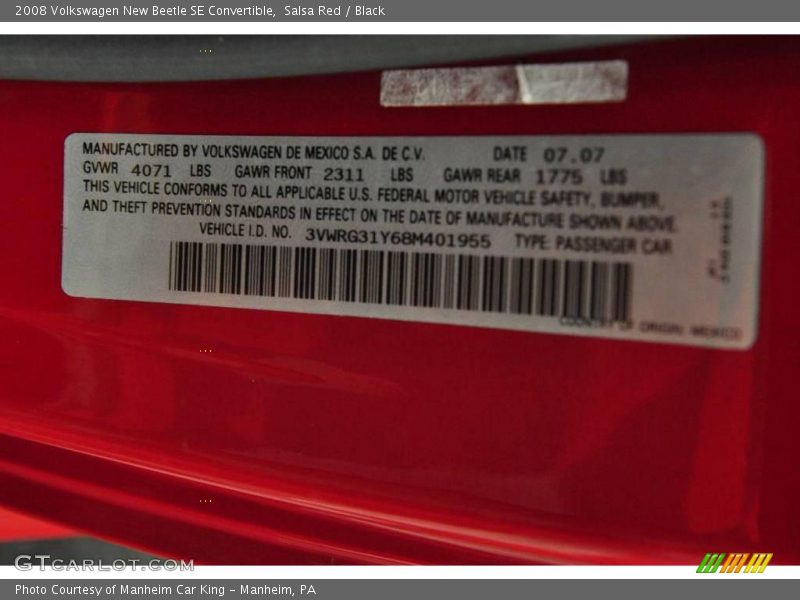 Salsa Red / Black 2008 Volkswagen New Beetle SE Convertible