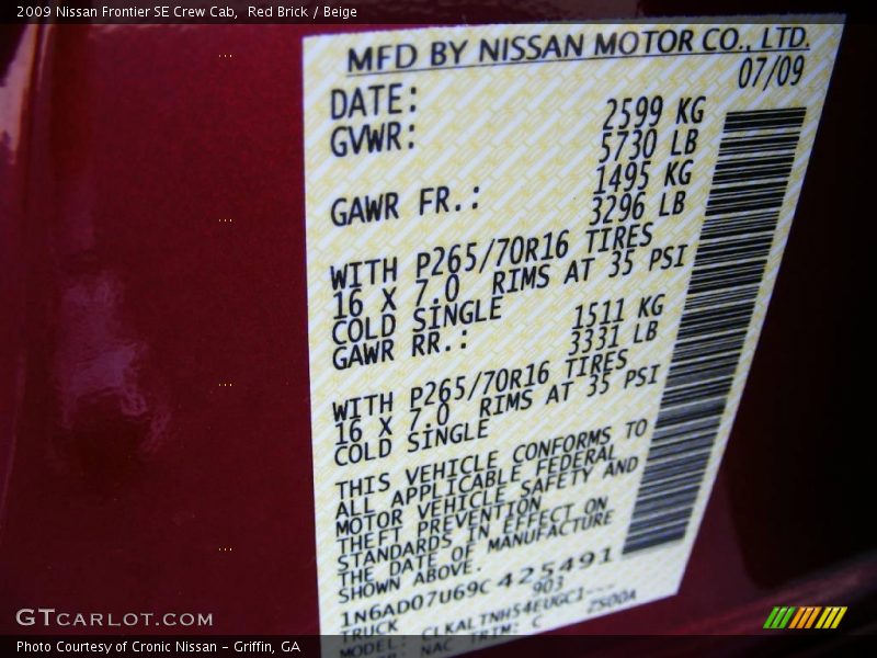 Red Brick / Beige 2009 Nissan Frontier SE Crew Cab