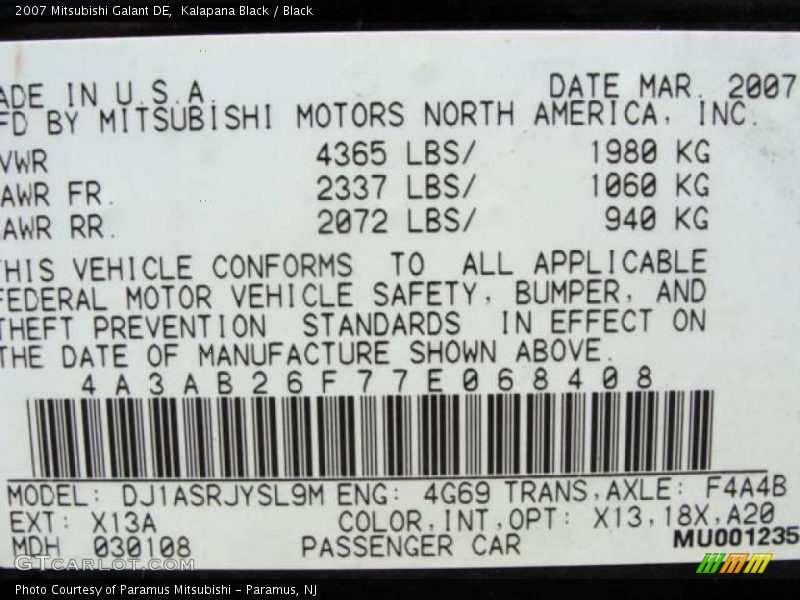Kalapana Black / Black 2007 Mitsubishi Galant DE