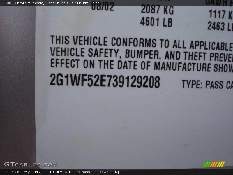 Sandrift Metallic / Neutral Beige 2003 Chevrolet Impala