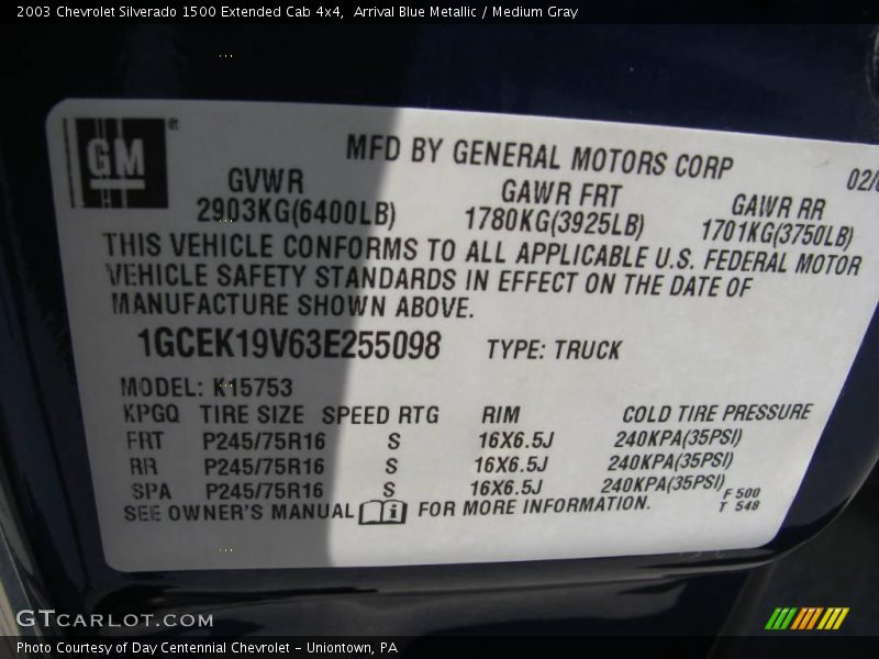 Arrival Blue Metallic / Medium Gray 2003 Chevrolet Silverado 1500 Extended Cab 4x4