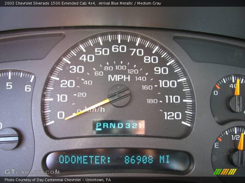 Arrival Blue Metallic / Medium Gray 2003 Chevrolet Silverado 1500 Extended Cab 4x4