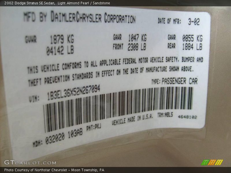 Light Almond Pearl / Sandstone 2002 Dodge Stratus SE Sedan