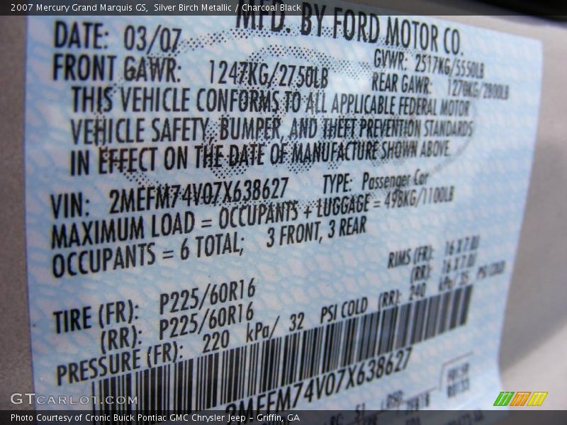 Silver Birch Metallic / Charcoal Black 2007 Mercury Grand Marquis GS