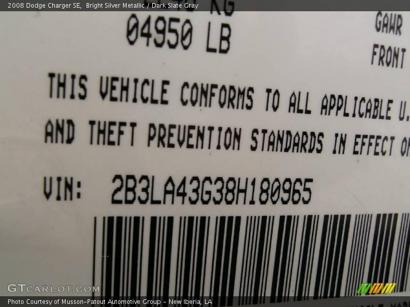 Bright Silver Metallic / Dark Slate Gray 2008 Dodge Charger SE