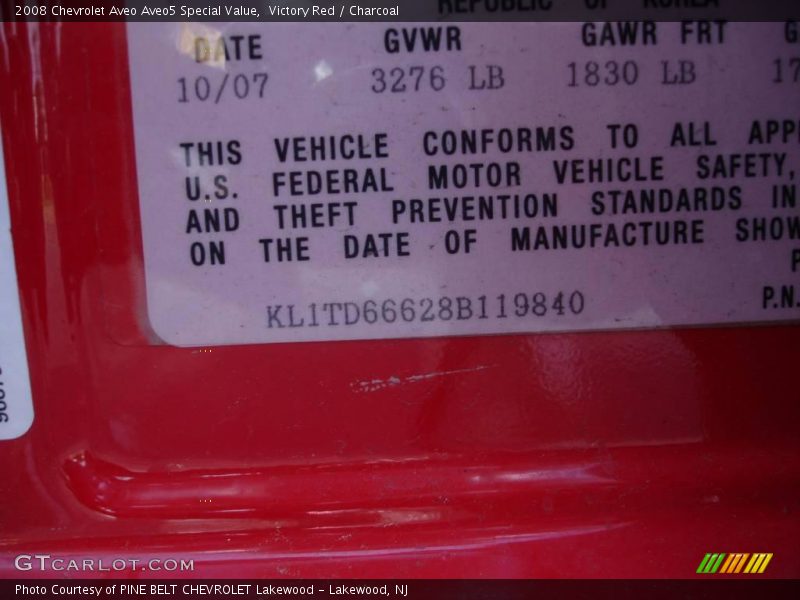 Victory Red / Charcoal 2008 Chevrolet Aveo Aveo5 Special Value