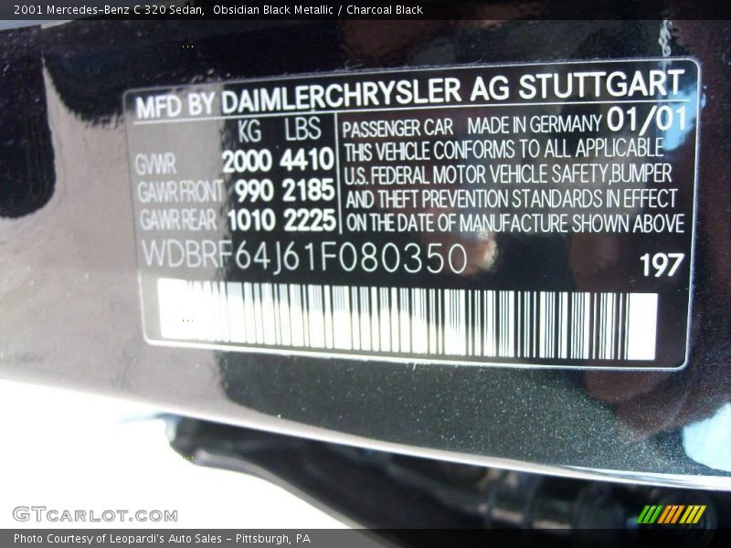 Obsidian Black Metallic / Charcoal Black 2001 Mercedes-Benz C 320 Sedan