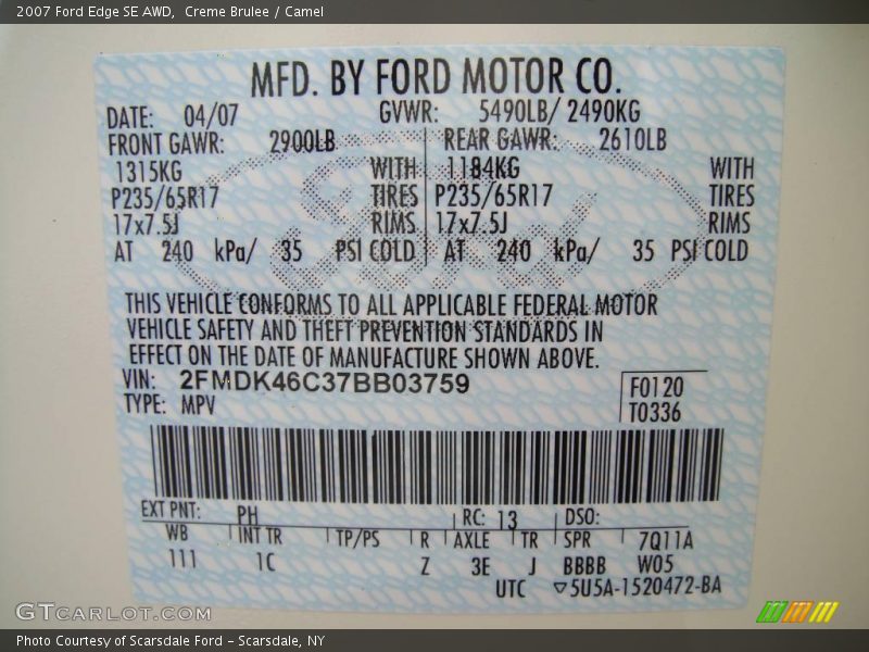 Creme Brulee / Camel 2007 Ford Edge SE AWD
