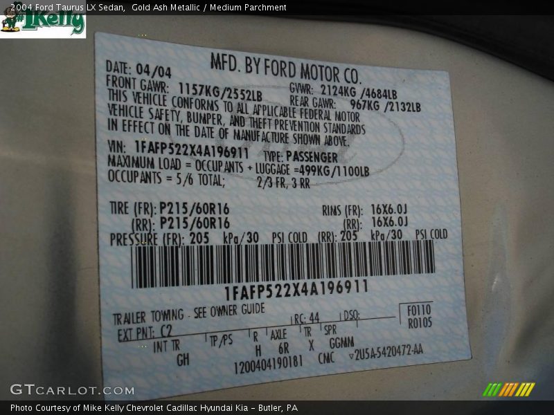 Gold Ash Metallic / Medium Parchment 2004 Ford Taurus LX Sedan
