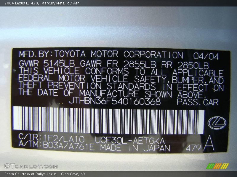 Mercury Metallic / Ash 2004 Lexus LS 430