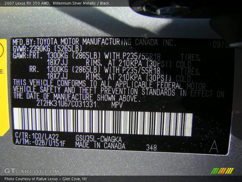 Millennium Silver Metallic / Black 2007 Lexus RX 350 AWD