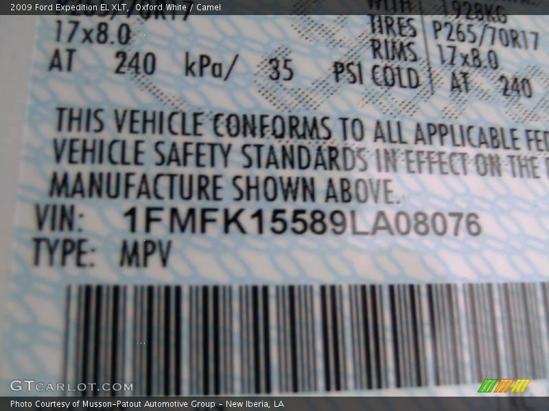 Oxford White / Camel 2009 Ford Expedition EL XLT