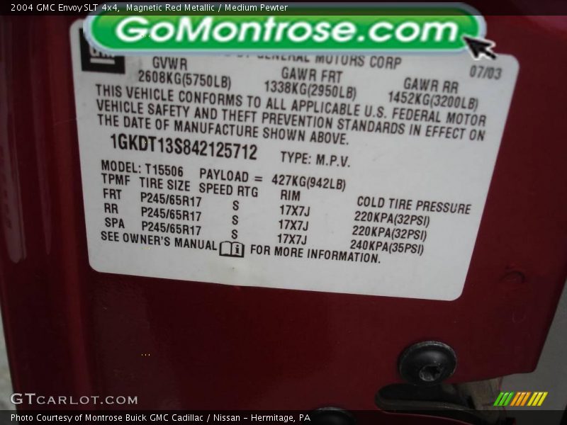 Magnetic Red Metallic / Medium Pewter 2004 GMC Envoy SLT 4x4