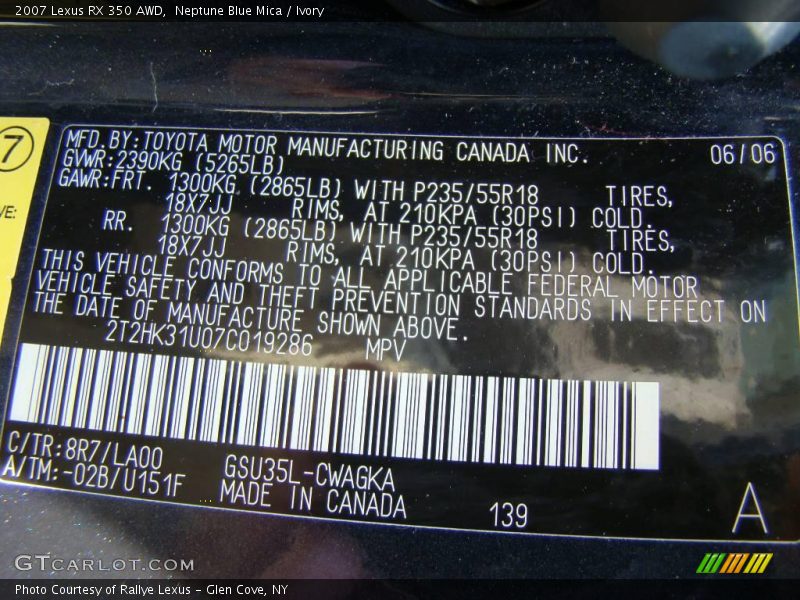 Neptune Blue Mica / Ivory 2007 Lexus RX 350 AWD